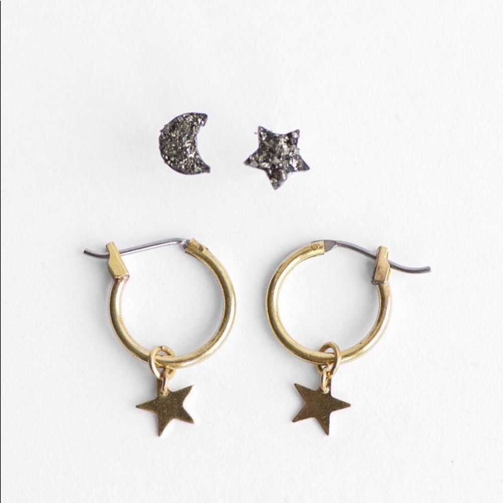 Gold Crystal Moon & Stars Hoop Earring 2pc Set